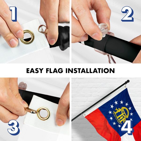 G128 Combo Pack: 5 Ft Tangle Free Aluminum Spinning Flagpole (Black) & Georgia GA State Flag 2.5x4 Ft, ToughWeave Series Embroidered 300D Polyester | Pole with Flag Included - Image 7