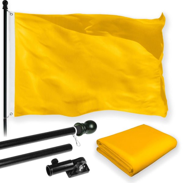 G128 Combo Pack: 5 Ft Tangle Free Aluminum Spinning Flagpole (Black) & Solid Golden Yellow Color Flag 2x3 Ft, LiteWeave Pro Series Printed 150D Polyester | Pole with Flag Included