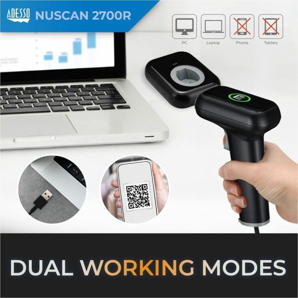 Adesso NuScan 2700R 2D Wireless Barcode Scanner with Charging Cradle - Image 2