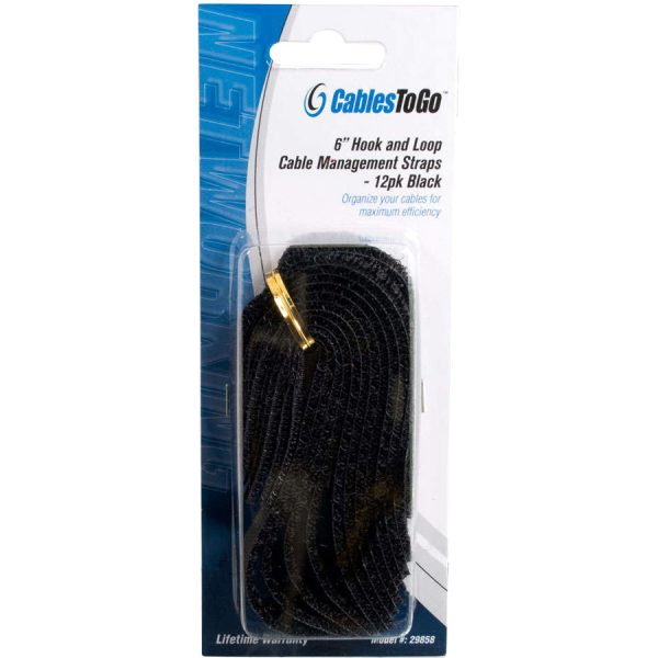 C2G 6in Hook and Loop Cable Management Wraps Multipack (12 pack) - Black Cable Wraps - Image 4
