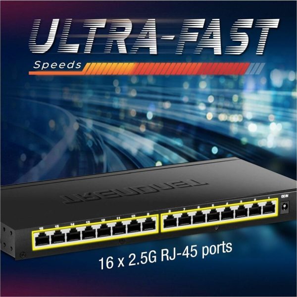 TRENDnet 16-Port Unmanaged 2.5G Desktop Network Ethernet Switch, TEG-S3160, 16 x 2.5Gb RJ-45 Ports, 80Gbps Switching Capacity, NDAA TAA Compliant, Lifetime Protection, Black - Image 6
