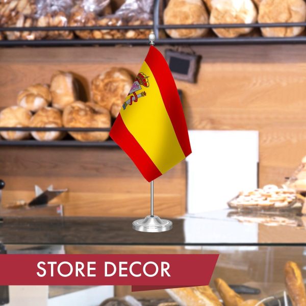 G128 Spain Spanish Deluxe Desk Flag Set | 8.5x5.5 In | Printed 300D Polyester, with Silver Dome and Base, 15" Metal Pole, Decorations For Office, Home and Festival Events Celebration - Image 6
