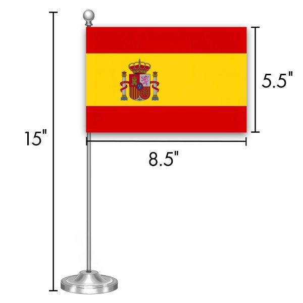 G128 Spain Spanish Deluxe Desk Flag Set | 8.5x5.5 In | Printed 300D Polyester, with Silver Dome and Base, 15" Metal Pole, Decorations For Office, Home and Festival Events Celebration - Image 7