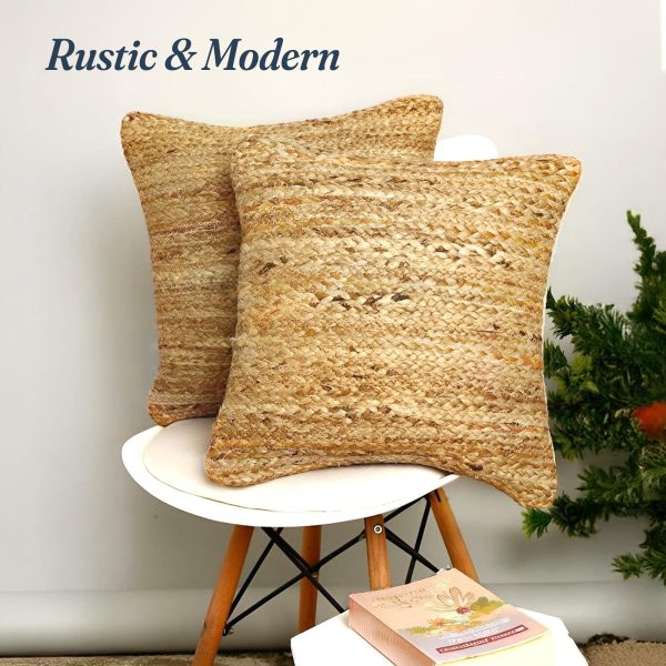 The Fine Living Co. Jute Throw Pillow Covers Braided Decorative Pillow Covers Farmhouse Accent Pillows for Couch Living Room Decor 18 x 18 inch Natural 2Pc - Image 2