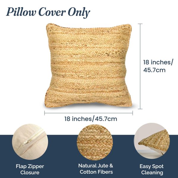 The Fine Living Co. Jute Throw Pillow Covers Braided Decorative Pillow Covers Farmhouse Accent Pillows for Couch Living Room Decor 18 x 18 inch Natural 2Pc - Image 3