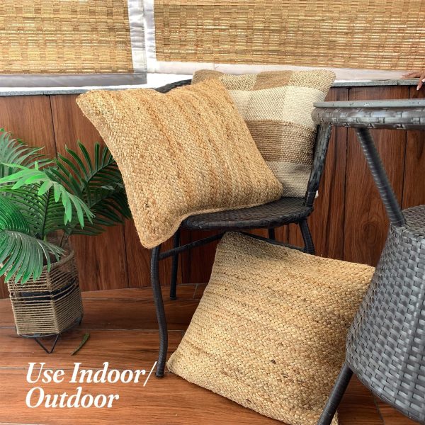 The Fine Living Co. Jute Throw Pillow Covers Braided Decorative Pillow Covers Farmhouse Accent Pillows for Couch Living Room Decor 18 x 18 inch Natural 2Pc - Image 5