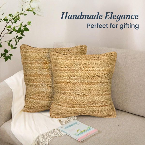 The Fine Living Co. Jute Throw Pillow Covers Braided Decorative Pillow Covers Farmhouse Accent Pillows for Couch Living Room Decor 18 x 18 inch Natural 2Pc - Image 6