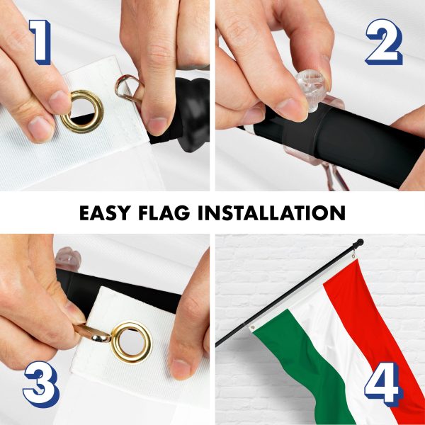 G128 Combo Pack: 6 Ft Tangle Free Spinning Flagpole (Black) & Hungary Flag 3x5 Ft Printed 150D Polyester, Brass Grommets (Flag Included) Aluminum Flag Pole - Image 7