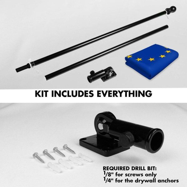 G128 Combo Pack: 6 Ft Tangle Free Spinning Flagpole (Black) & European Union Flag 3x5 Ft Printed 150D Polyester, Brass Grommets (Flag Included) Aluminum Flag Pole - Image 2