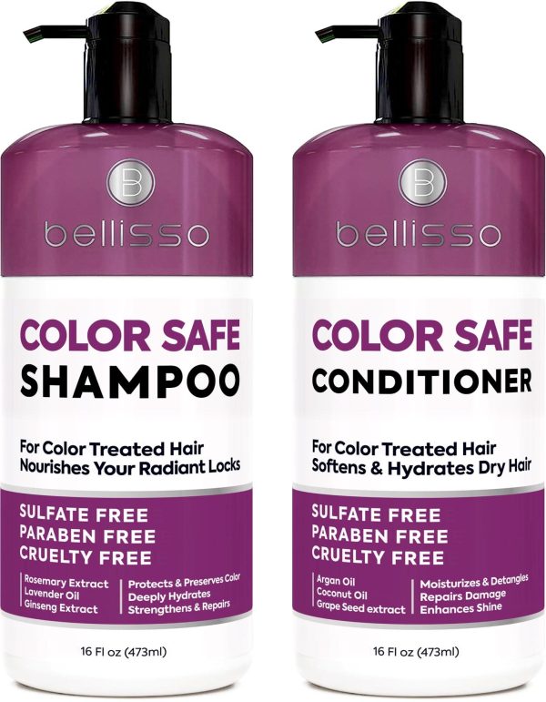 Color Safe Shampoo and Conditioner Set   For Protecting Dyed and Treated Hair Against Fading   Sulfate and Paraben Free Anti Fade Moisturizing Care Products to Protect Women and Men   With Rosemary