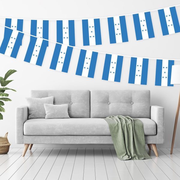 G128 Honduras 	Honduran Bunting Banner | Flag 8.2 x 5.5 Inch, Full String 33 Feet | Printed 150D Polyester, Decorations For Bar, School, Festival Events Celebration - Image 2