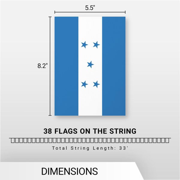 G128 Honduras 	Honduran Bunting Banner | Flag 8.2 x 5.5 Inch, Full String 33 Feet | Printed 150D Polyester, Decorations For Bar, School, Festival Events Celebration - Image 7