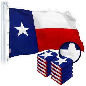 G128 10 Pack: Texas TX State Flag | 8x12 Ft | StormFlyer Series Embroidered 220GSM Spun Polyester | Embroidered Design, Indoor/Outdoor, Brass Grommets, Heavy Duty, All Weather