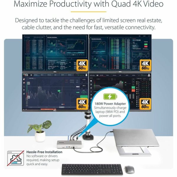 StarTech.com Thunderbolt 4 Multi-Display Docking Station, Quad/Triple/Dual Monitor Dock, 2x HDMI/2x DP, 7x USB Hub, 2.5Gb Ethernet, 98W PD - Image 4