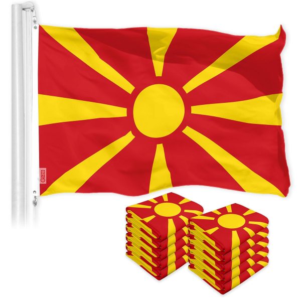 G128 10 Pack: Macedonia Macedonian Flag | 3x5 Ft | LiteWeave Pro Series Printed 150D Polyester | Country Flag, Vibrant Colors, Brass Grommets, Thicker and More Durable Than 100D 75D Polyester