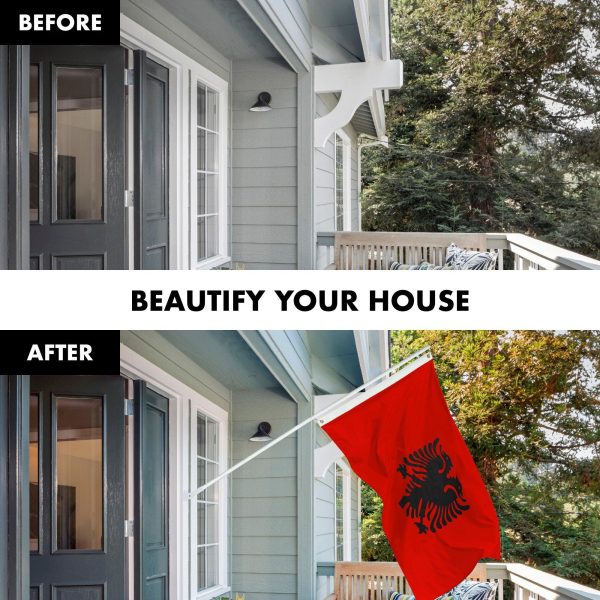 G128 Combo Pack: 6 Feet Tangle Free Spinning Flagpole (White) Albania Flag 3x5 ft Printed 150D Brass Grommets (Flag Included) Aluminum Flag Pole - Image 3