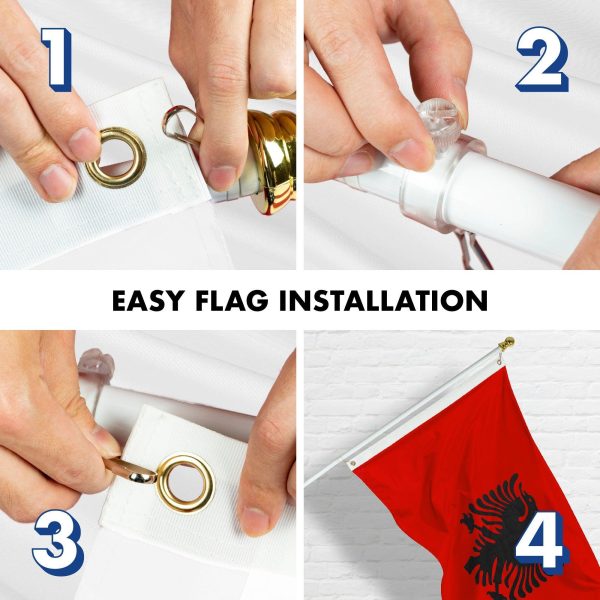 G128 Combo Pack: 6 Feet Tangle Free Spinning Flagpole (White) Albania Flag 3x5 ft Printed 150D Brass Grommets (Flag Included) Aluminum Flag Pole - Image 7
