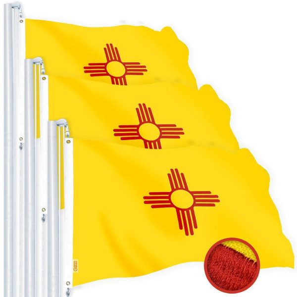 G128 3 Pack: New Mexico NM State Flag | 3x5 Ft | Embroidered 220GSM SPUN POLYESTER - Embroidered Stars, Sewn Stripes, Brass Grommets, Indoor/Outdoor, Vibrant Colors, Heavy Duty SPUN POLYESTER