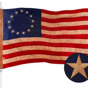 G128 Betsy Ross Tea-Stained Flag | 1x1.5 Ft | ToughWeave Pro Series Embroidered 420D Polyester | Historical Flag