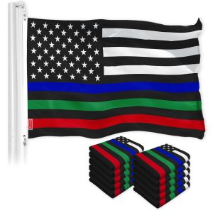Thin Blue Green Red Line US Flag 3x5 Ft 10-Pack Printed 150D Polyester By G128