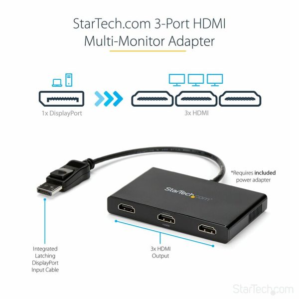 StarTech.com 3-Port Multi Monitor Adapter, DisplayPort to 3x HDMI MST Hub, Triple 1080p, Video Splitter for Extended Desktop Mode, Windows - Image 2