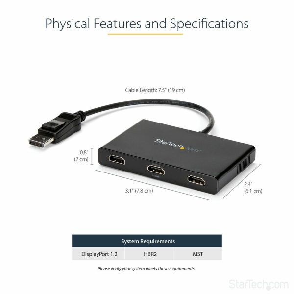 StarTech.com 3-Port Multi Monitor Adapter, DisplayPort to 3x HDMI MST Hub, Triple 1080p, Video Splitter for Extended Desktop Mode, Windows - Image 3