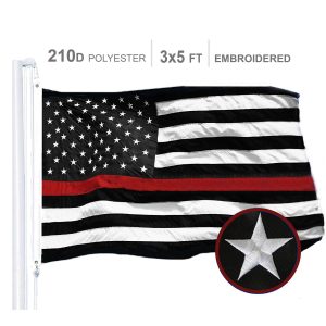 Thin Red Line Flag 210D Embroidered Polyester 3x5 Ft