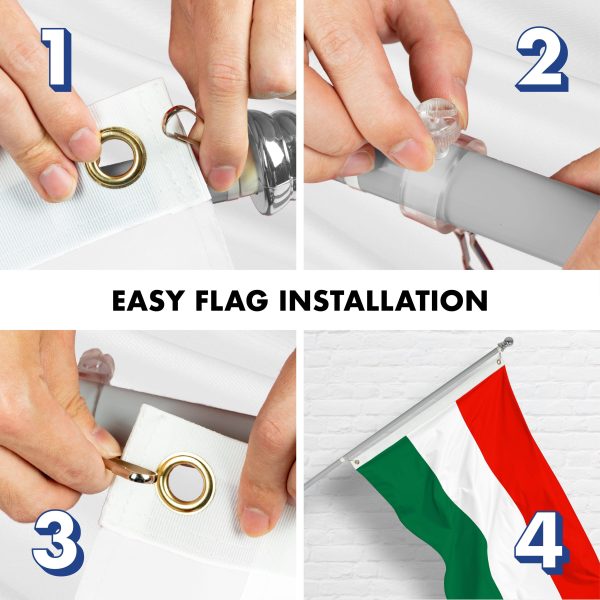 G128 Combo Pack: 6 Ft Tangle Free Spinning Flagpole (Silver) & Hungary Flag 3x5 Ft Printed 150D Polyester, Brass Grommets (Flag Included) Aluminum Flag Pole - Image 7