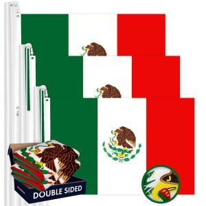 G128 3 Pack: Mexico Mexican Flag | 2.5x4 Ft | Double ToughWeave Series Double Sided Embroidered 210D Polyester | Country Flag, Embroidered Design, Indoor/Outdoor, Brass Grommets, Heavy Duty, 2-ply