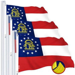 G128 3 Pack: Georgia GA State Flag | 4x6 Ft | StormFlyer Series Embroidered 220GSM Spun Polyester | Embroidered Design, Indoor/Outdoor, Brass Grommets, Heavy Duty, All Weather