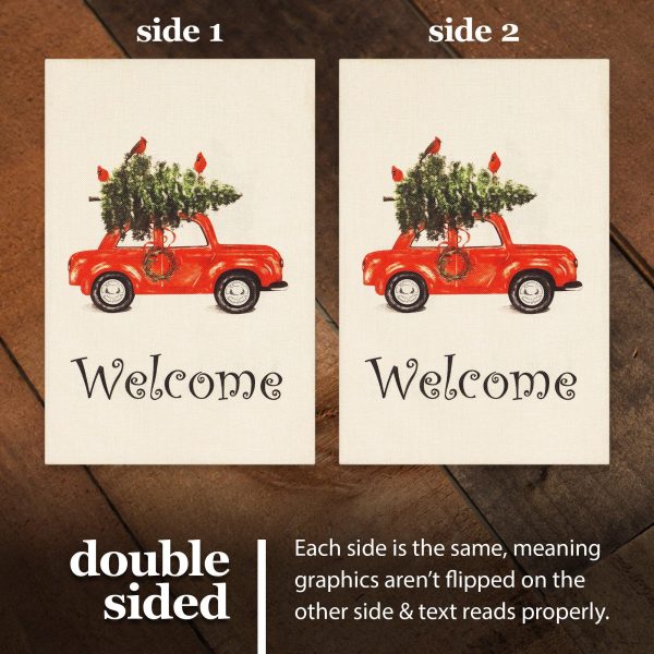 G128 Garden Flag Welcome Christmas Tree on Car 12"x18" Burlap Fabric - Image 3