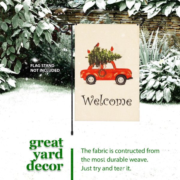G128 Garden Flag Welcome Christmas Tree on Car 12"x18" Burlap Fabric - Image 8