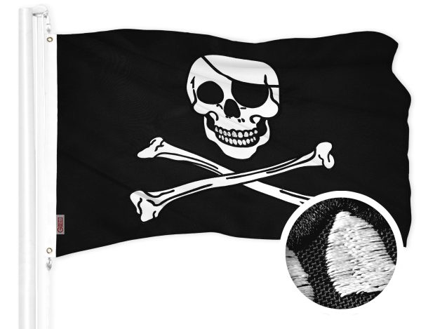 G128 Pirate Jolly Roger Bones Flag | 20x30 In | ToughWeave Series Embroidered 300D Polyester | Novelty Flag, Embroidered Design, Indoor/Outdoor, Brass Grommets