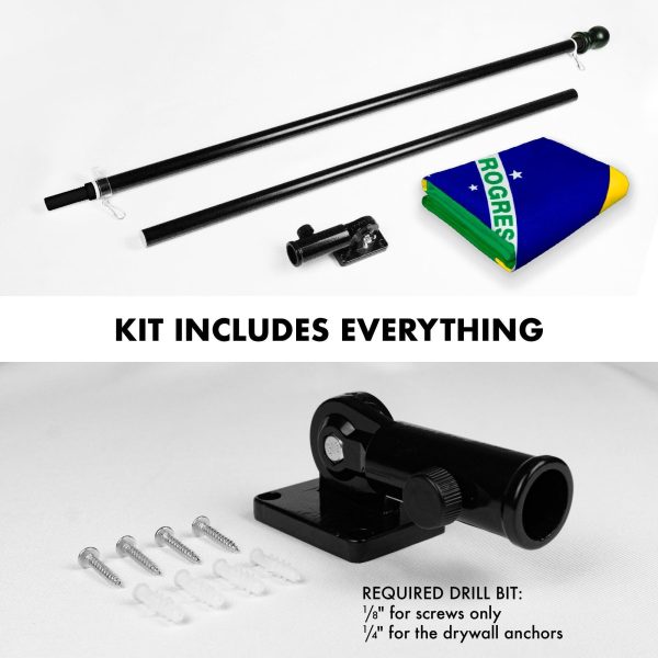 G128 Combo Pack: 6 Feet Tangle Free Spinning Flagpole (Black) Brazil Brazilian Flag 3x5 ft Printed 150D Brass Grommets (Flag Included) Aluminum Flag Pole - Image 2