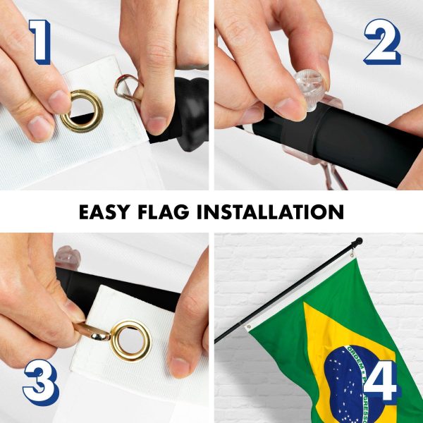 G128 Combo Pack: 6 Feet Tangle Free Spinning Flagpole (Black) Brazil Brazilian Flag 3x5 ft Printed 150D Brass Grommets (Flag Included) Aluminum Flag Pole - Image 7