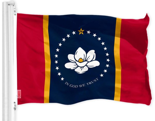 G128 Combo Pack: USA American Flag 3x5 Ft 150D Printed Stars & Mississippi 2020 Version State Flag 3x5 Ft 150D Printed - Image 2
