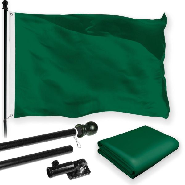 G128 Combo Pack: 5 Ft Tangle Free Aluminum Spinning Flagpole (Black) & Solid Dark Green Color Flag 2x3 Ft, LiteWeave Pro Series Printed 150D Polyester | Pole with Flag Included