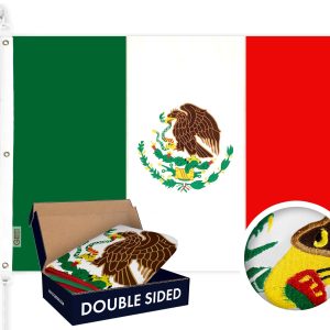 G128 Mexico Mexican Flag | 6x10 Ft | Double ToughWeave Series Double Sided Embroidered 210D Polyester | Country Flag, Embroidered Design, Indoor/Outdoor, Brass Grommets, Heavy Duty, 3-ply