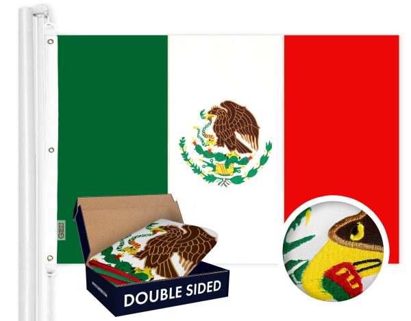 G128 Mexico Mexican Flag | 6x10 Ft | Double ToughWeave Series Double Sided Embroidered 210D Polyester | Country Flag, Embroidered Design, Indoor/Outdoor, Brass Grommets, Heavy Duty, 3-ply