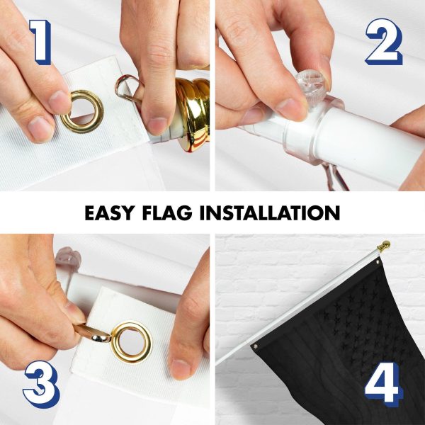 G128 - 6 Feet Tangle Free Spinning Flagpole (White) All Black USA American Flag Brass Grommets Embroidered 3x5 ft (Flag Included) Aluminum Flag Pole - Image 7