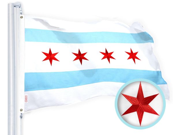 G128 Combo Pack: USA American Flag & Chicago Flag 2.5x4 Ft Embroidered Spun Polyester, Indoor/Outdoor, Brass Grommets - Image 2
