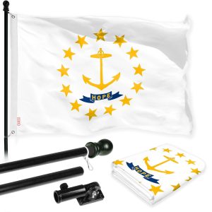 G128 Combo Pack: 6 Ft Tangle Free Spinning Flagpole (Black) & Rhode Island Flag 3x5 Ft Printed 150D Polyester, Brass Grommets (Flag Included) Aluminum Flag Pole