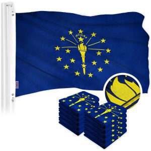 G128 10 Pack: Indiana IN State Flag | 2.5x4 Ft | ToughWeave Series Embroidered 300D Polyester | Embroidered Design, Indoor/Outdoor, Brass Grommets