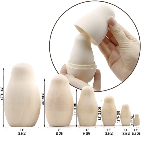 AEVVV Blank Russian Nesting Dolls Lot of 5 Sets by 6 pcs   Unpainted Russian Nesting Dolls   Unfinished Wood to Paint   Russian Nesting Dolls to Paint - Image 2