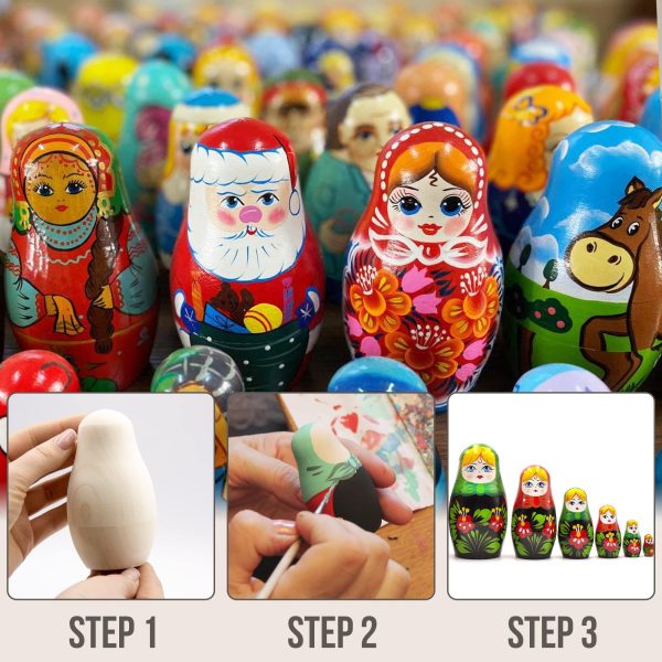 AEVVV Blank Russian Nesting Dolls Lot of 5 Sets by 6 pcs   Unpainted Russian Nesting Dolls   Unfinished Wood to Paint   Russian Nesting Dolls to Paint - Image 6