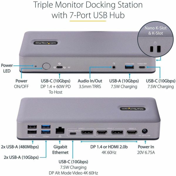 StarTech.com USB-C Docking Station, HDMI/DP/DP Alt Mode USB-C Dock, Triple/Dual 4K, 7x USB Hub, 60W PD, GbE, WWCB Certified - Image 3