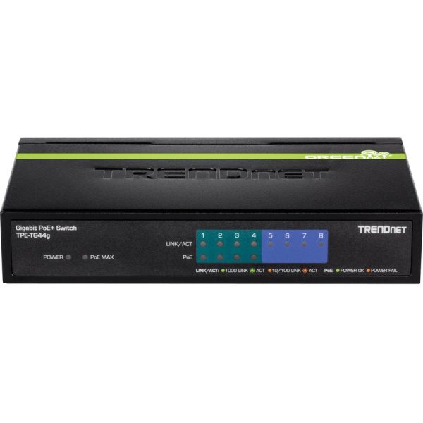 TRENDnet 8-Port Gigabit GREENnet PoE+ Switch, 4 x Gigabit PoE-PoE+ Ports, 4 x Gigabit Ports, 61W Power Budget, 16 Gbps Switch Capacity, Ethernet Unmanaged Switch, Lifetime Protection, Black, TPE-TG44G - Image 3