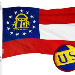 G128 Georgia State Flag | 2x3 Ft | ToughWeave Series Embroidered 300D Polyester | Embroidered Design, Indoor/Outdoor, Brass Grommets