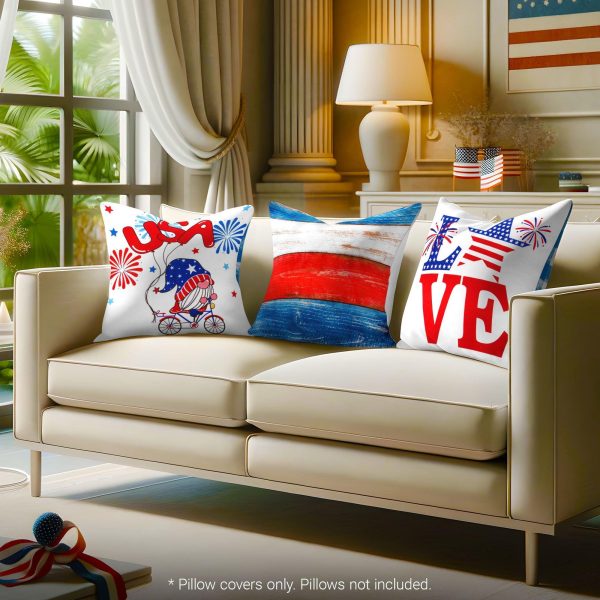 G128 Patriotic Decoration Gnome & Fireworks Waterproof Throw Pillow Covers | 18 x 18 In | Set of 4, Beautiful Cushion Covers for Independence Memorial Day Sofa Couch Decoration - Image 4