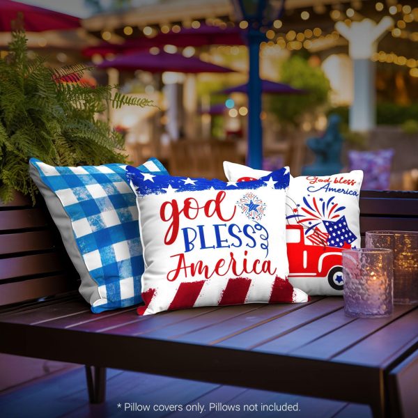G128 Patriotic Decoration Gnome & Fireworks Waterproof Throw Pillow Covers | 18 x 18 In | Set of 4, Beautiful Cushion Covers for Independence Memorial Day Sofa Couch Decoration - Image 5